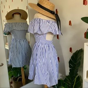 💙 Off the Shoulder Striped Dress with Adorable Back Cut Out